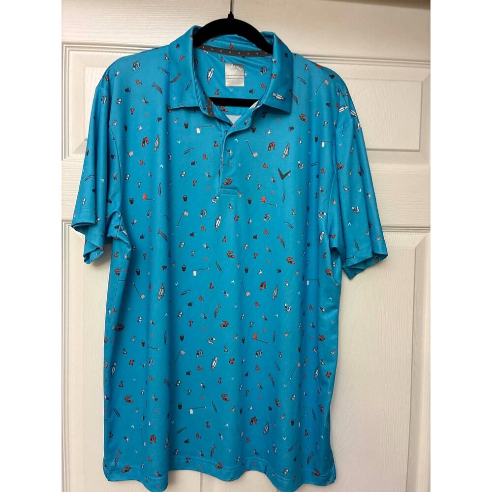 Callaway Men's Opti-Dri Golf Polo Shirt Large Blue Allover Print